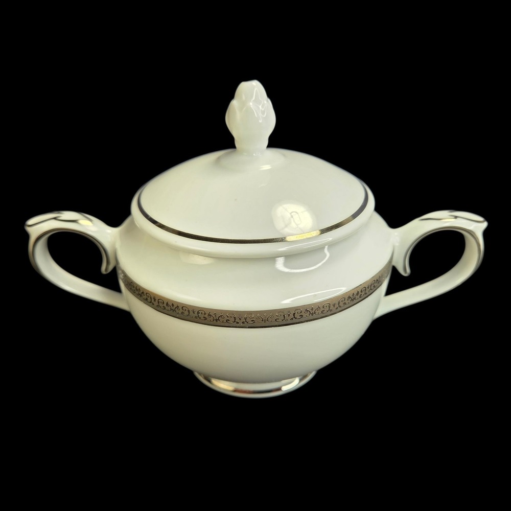 Charter Club Sugar Bowl‎ Grand Buffet Platinum With Lid and Handles White New